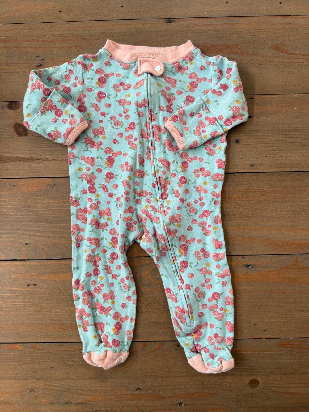 Burt's Bees Organic Cotton Mint Floral Footed Sleep and Play Pajama - 0-3 Months